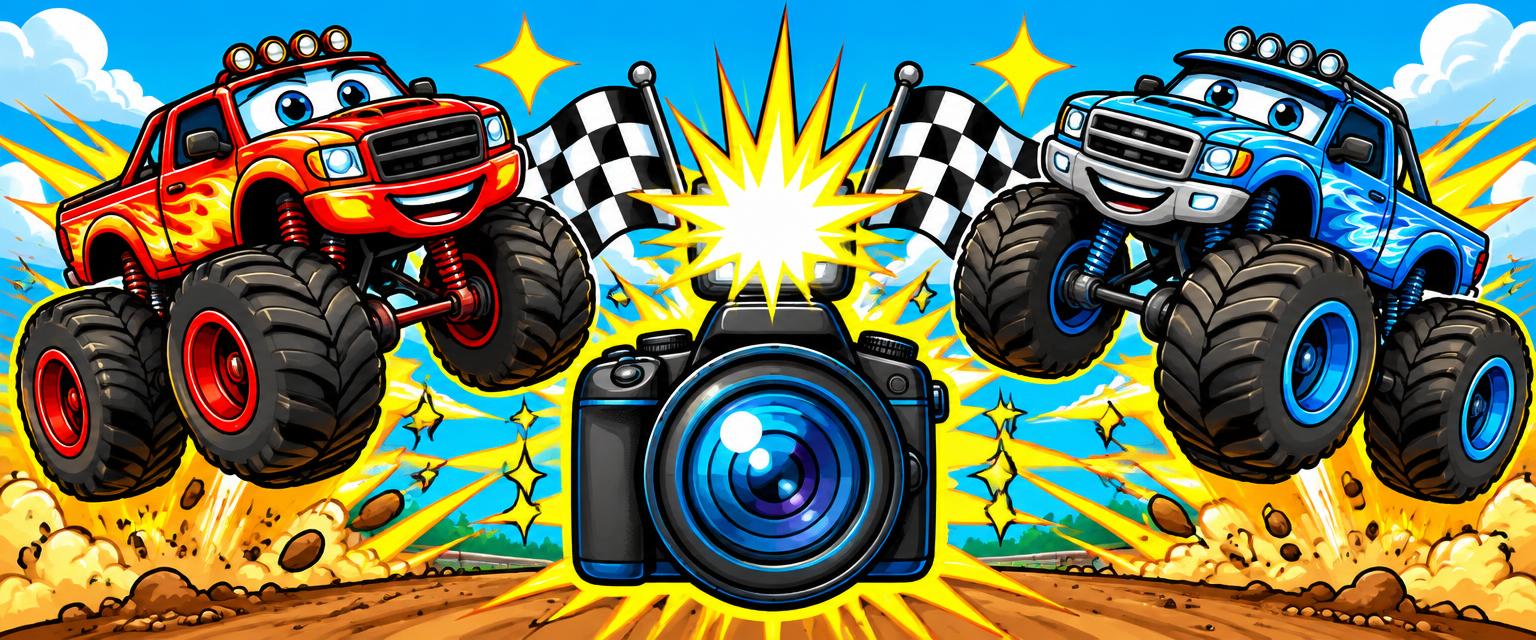 Monster trucks and a camera